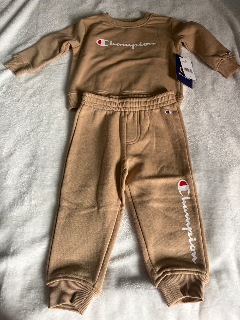Champion Kids Tan Logo Sweatshirt & Joggers Set — Beige